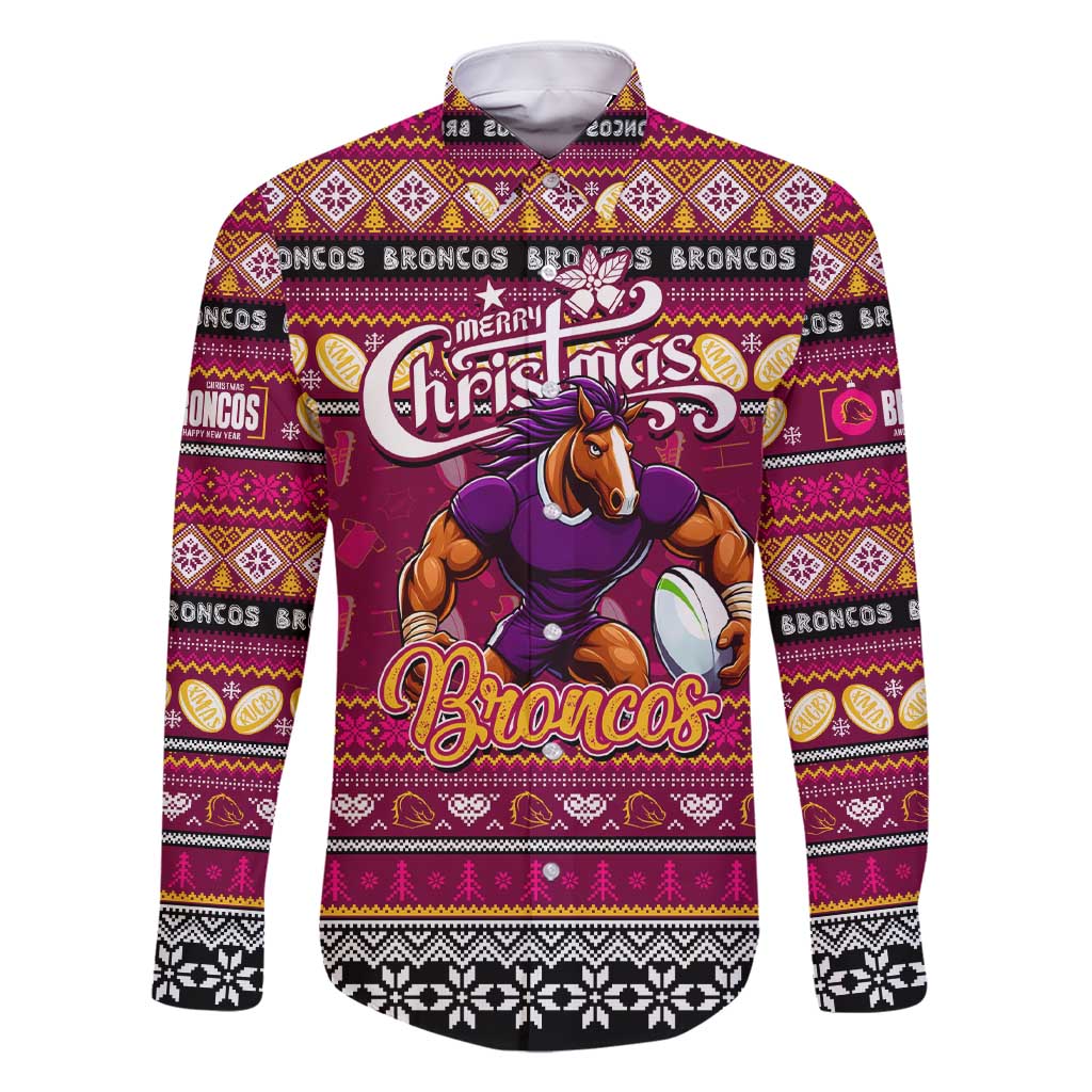 Personalized Broncos Rugby Xmas Family Matching Short Sleeve Bodycon Dress and Hawaiian Shirt Australia NRL Mascot