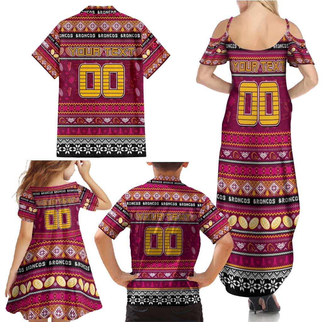 Personalized Broncos Rugby Xmas Family Matching Summer Maxi Dress and Hawaiian Shirt Australia NRL Mascot