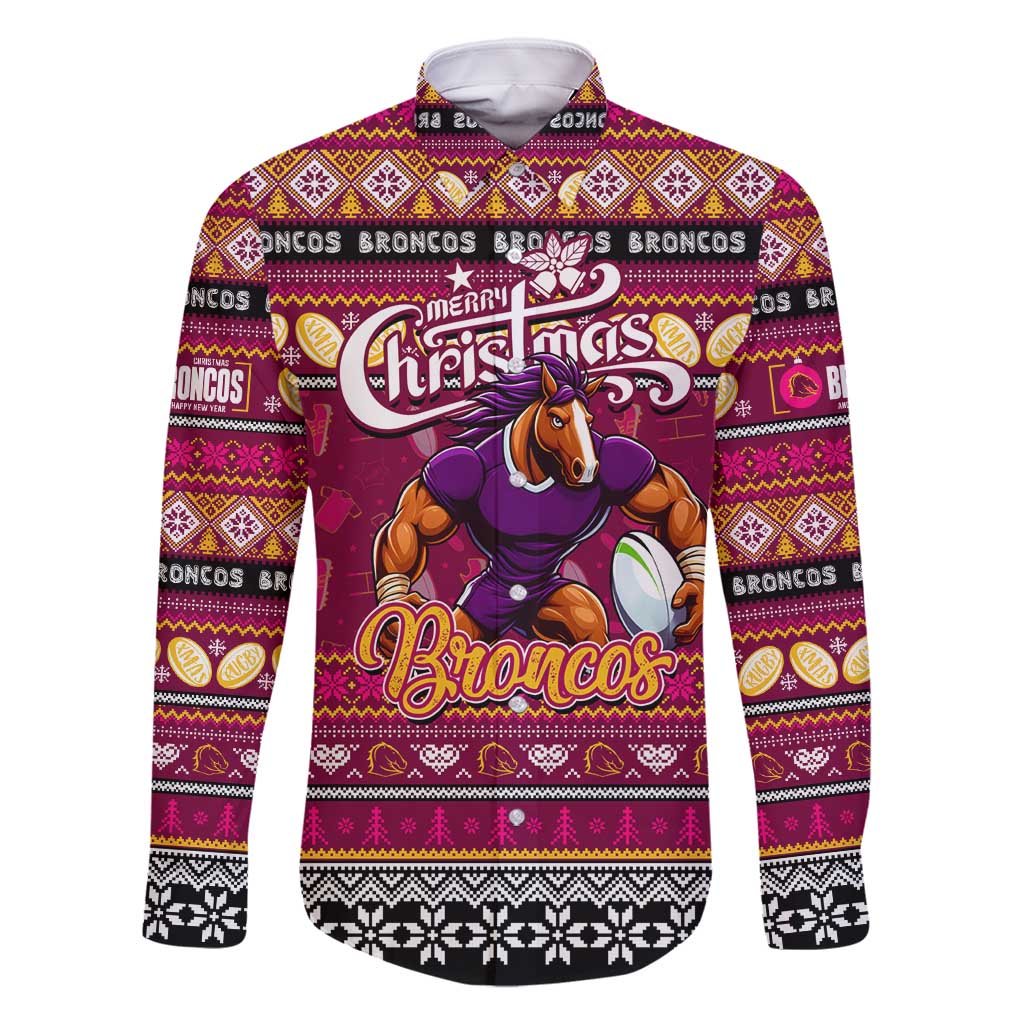 Personalized Broncos Rugby Xmas Family Matching Summer Maxi Dress and Hawaiian Shirt Australia NRL Mascot