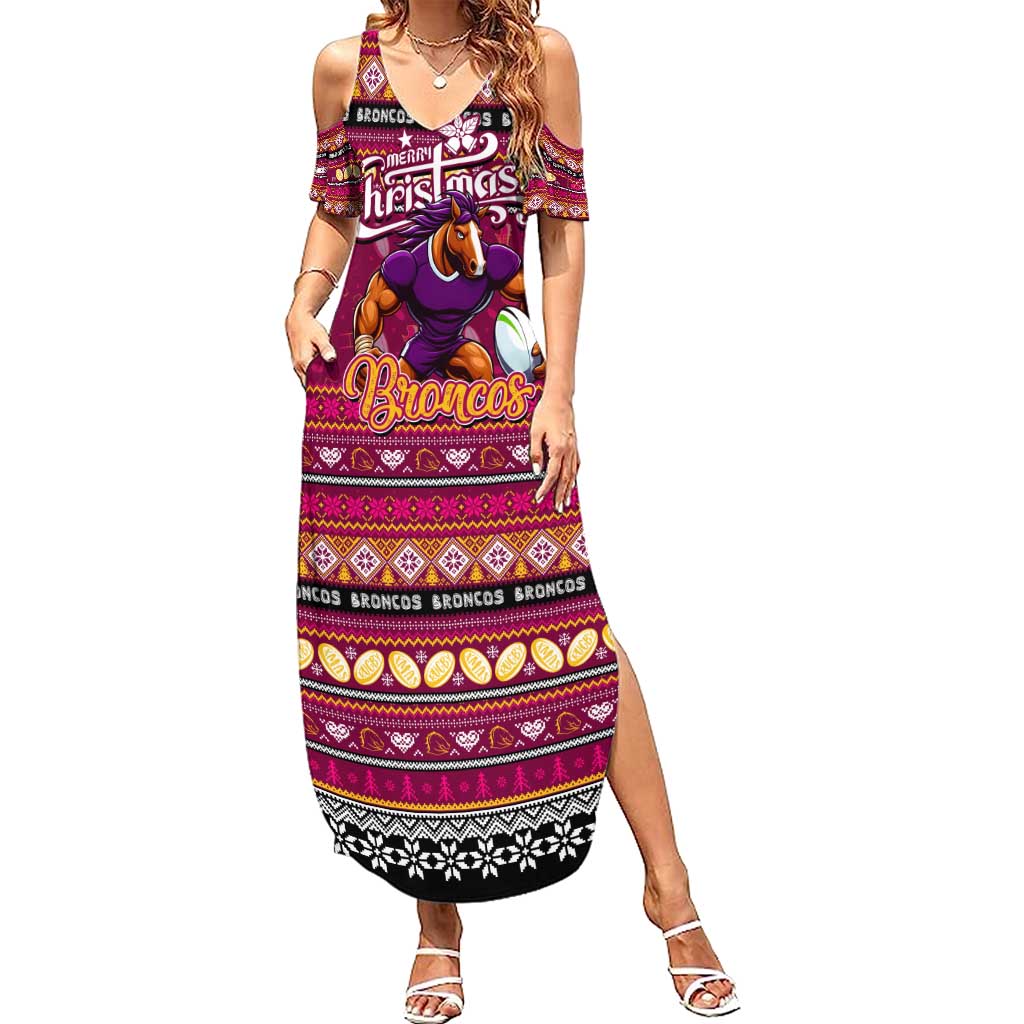 Personalized Broncos Rugby Xmas Family Matching Summer Maxi Dress and Hawaiian Shirt Australia NRL Mascot