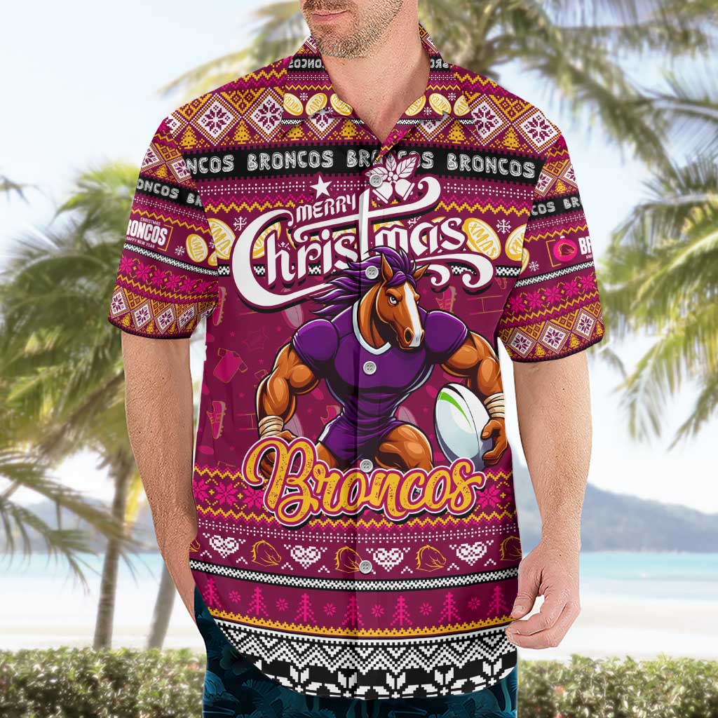 Personalized Broncos Rugby Xmas Hawaiian Shirt Australia NRL Mascot - Vibe Hoodie Shop