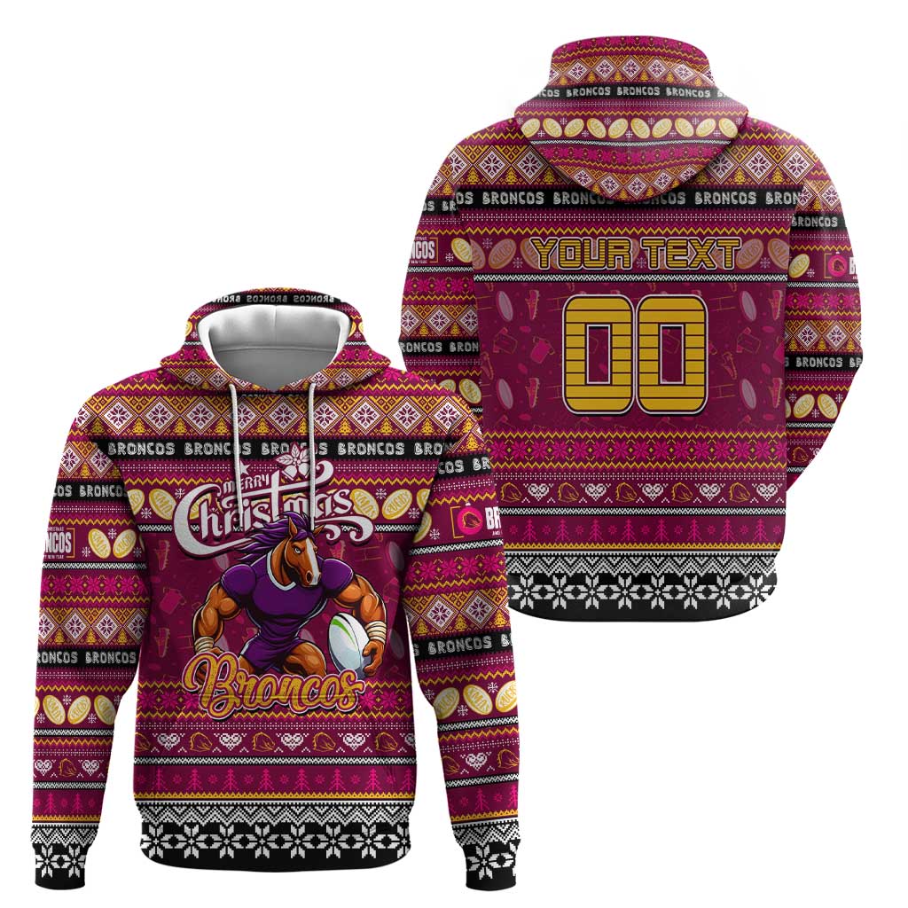 Personalized Broncos Rugby Xmas Hoodie Australia NRL Mascot - Vibe Hoodie Shop