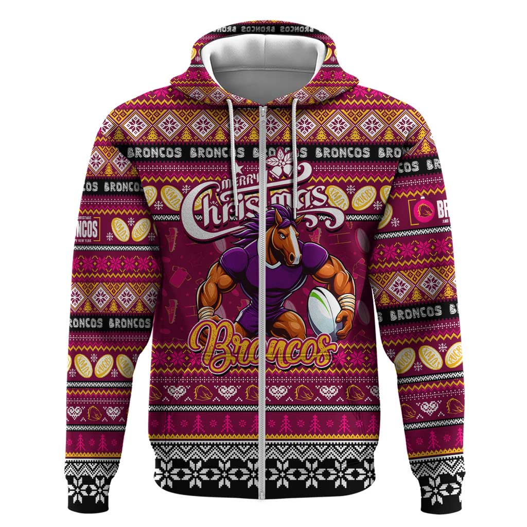 Personalized Broncos Rugby Xmas Hoodie Australia NRL Mascot - Vibe Hoodie Shop