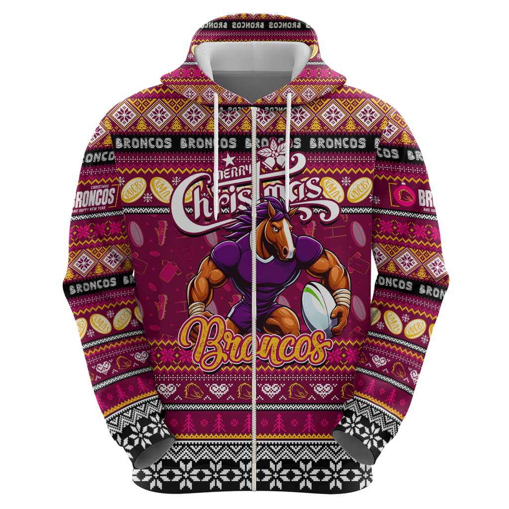 Personalized Broncos Rugby Xmas Hoodie Australia NRL Mascot - Vibe Hoodie Shop