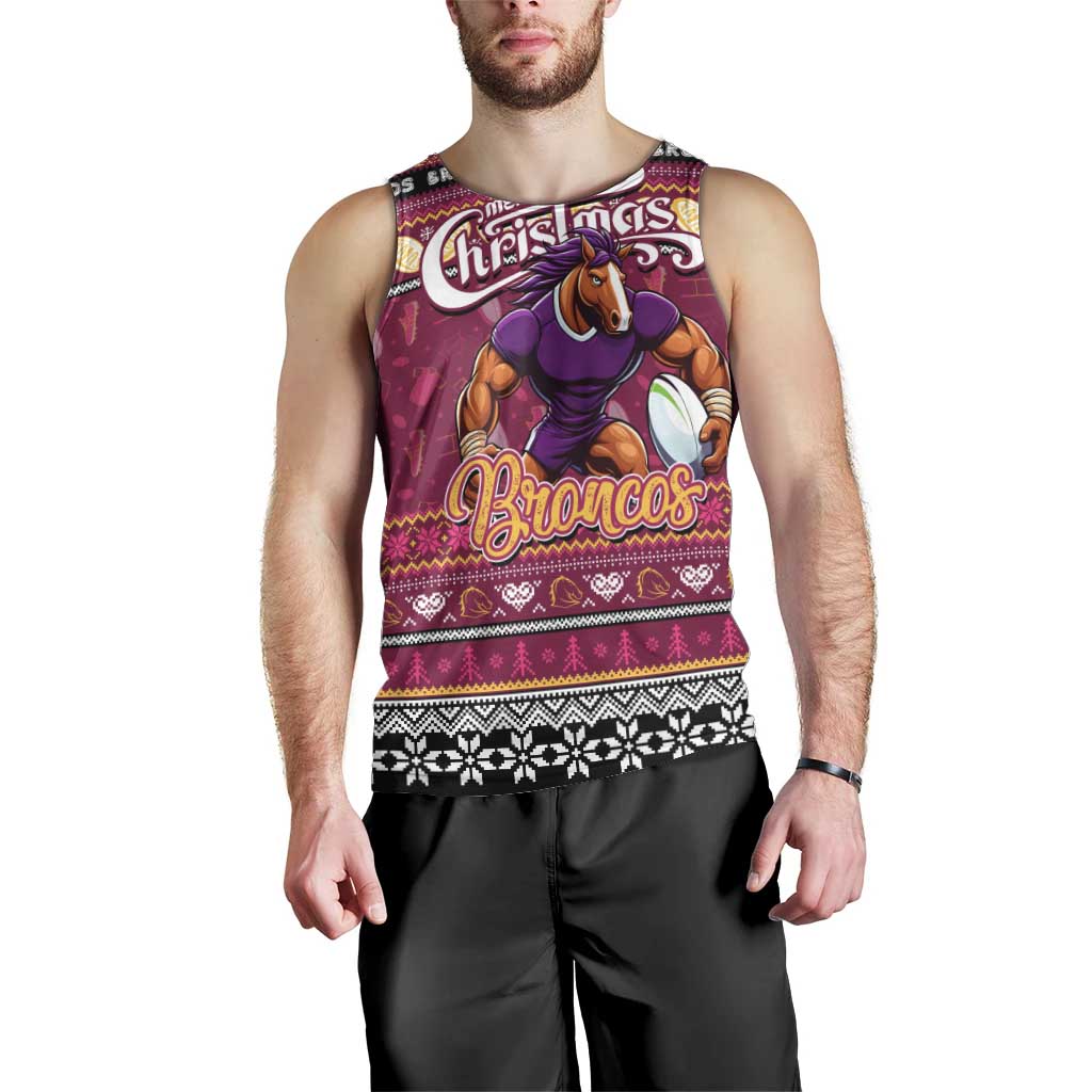 Personalized Broncos Rugby Xmas Men Tank Top Australia NRL Mascot - Vibe Hoodie Shop