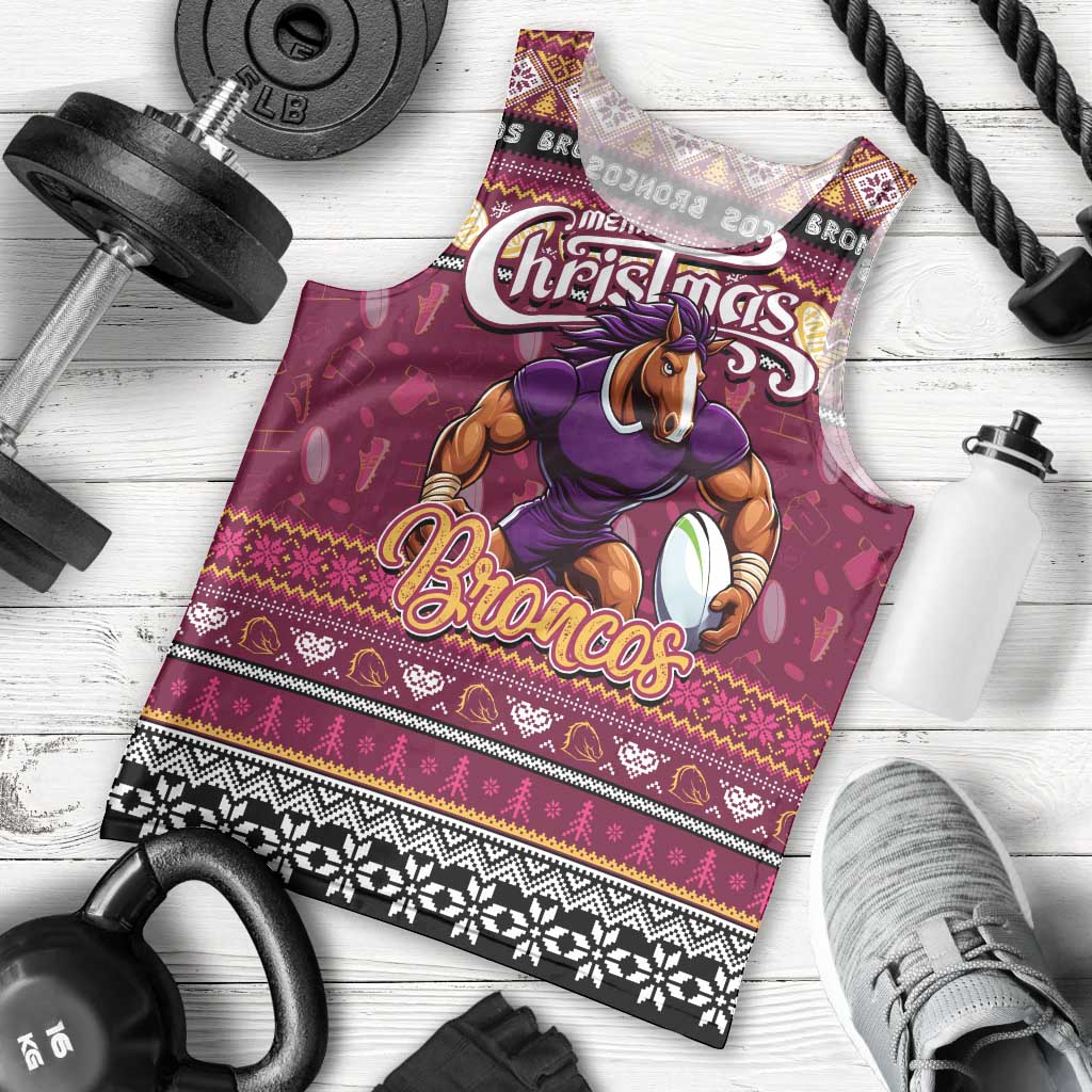 Personalized Broncos Rugby Xmas Men Tank Top Australia NRL Mascot - Vibe Hoodie Shop