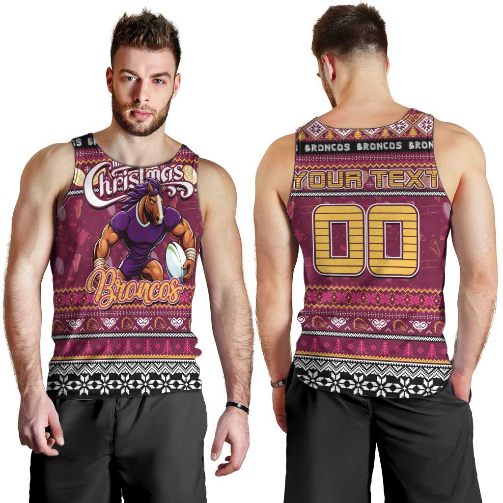 Personalized Broncos Rugby Xmas Men Tank Top Australia NRL Mascot - Vibe Hoodie Shop