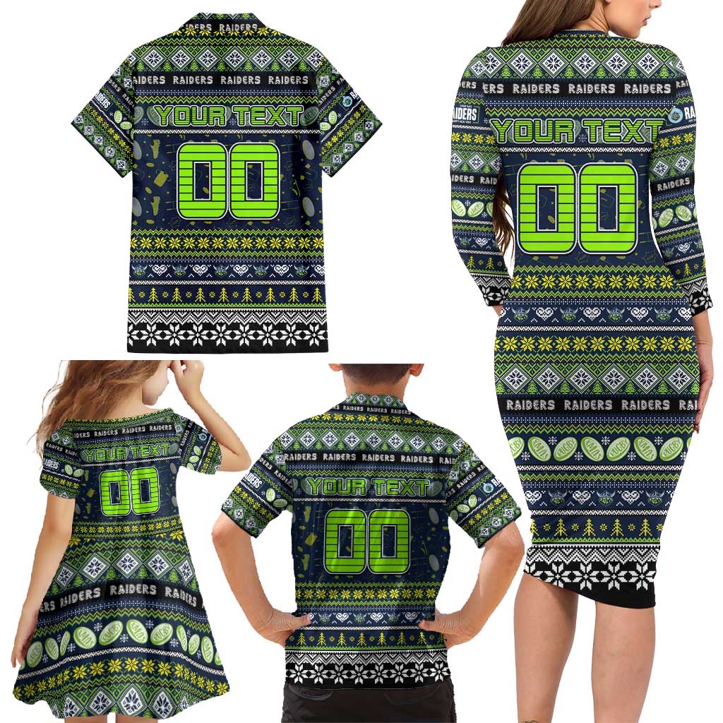 Personalized Raiders Rugby Xmas Family Matching Long Sleeve Bodycon Dress and Hawaiian Shirt Australia NRL Mascot
