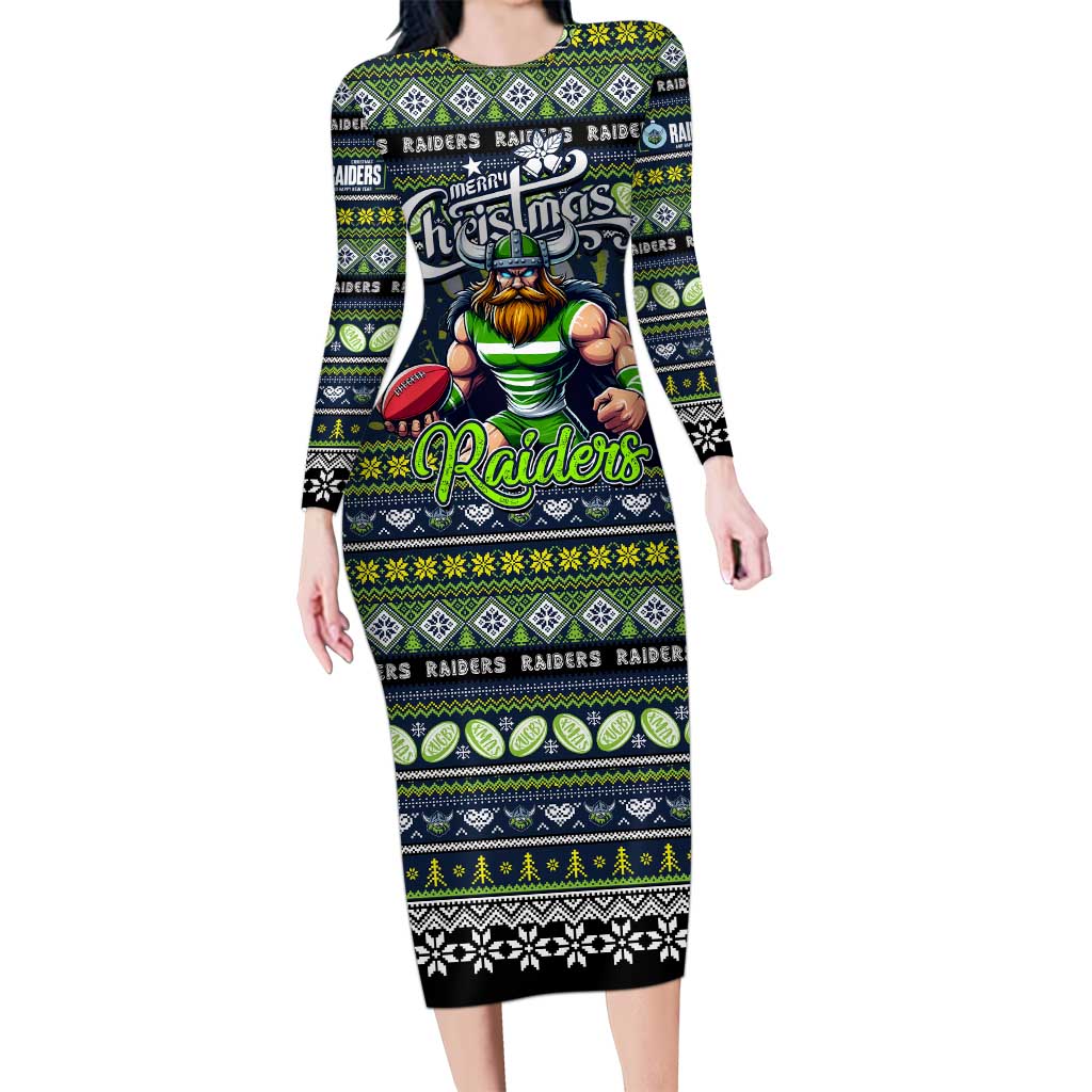 Personalized Raiders Rugby Xmas Family Matching Long Sleeve Bodycon Dress and Hawaiian Shirt Australia NRL Mascot