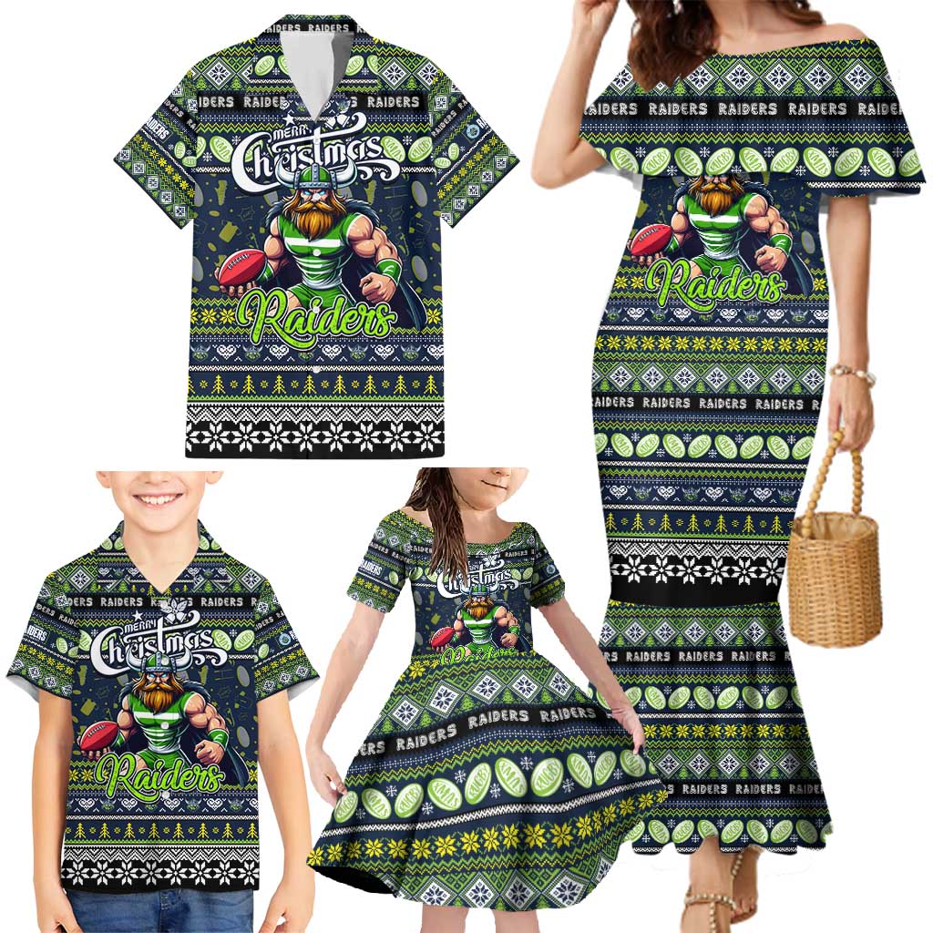 Personalized Raiders Rugby Xmas Family Matching Mermaid Dress and Hawaiian Shirt Australia NRL Mascot
