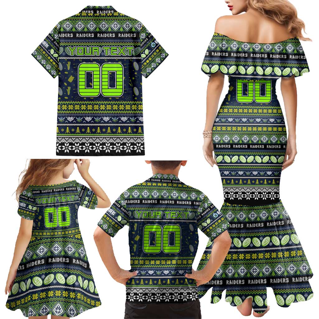 Personalized Raiders Rugby Xmas Family Matching Mermaid Dress and Hawaiian Shirt Australia NRL Mascot