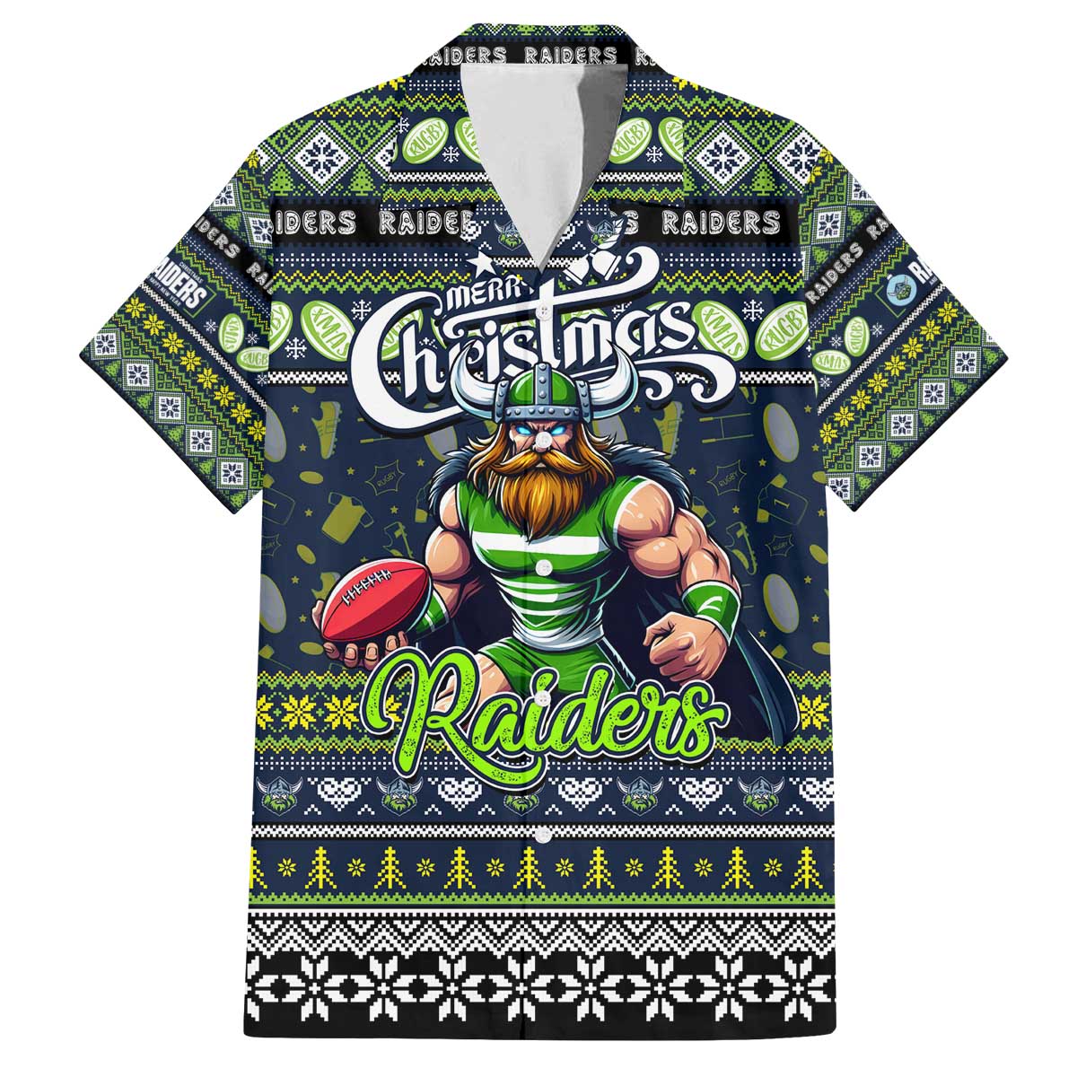 Personalized Raiders Rugby Xmas Family Matching Off The Shoulder Long Sleeve Dress and Hawaiian Shirt Australia NRL Mascot