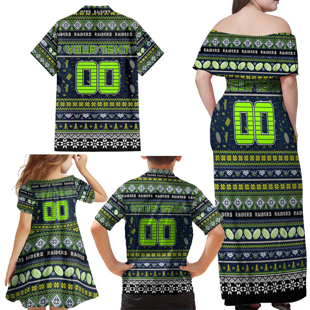 Personalized Raiders Rugby Xmas Family Matching Off Shoulder Maxi Dress and Hawaiian Shirt Australia NRL Mascot