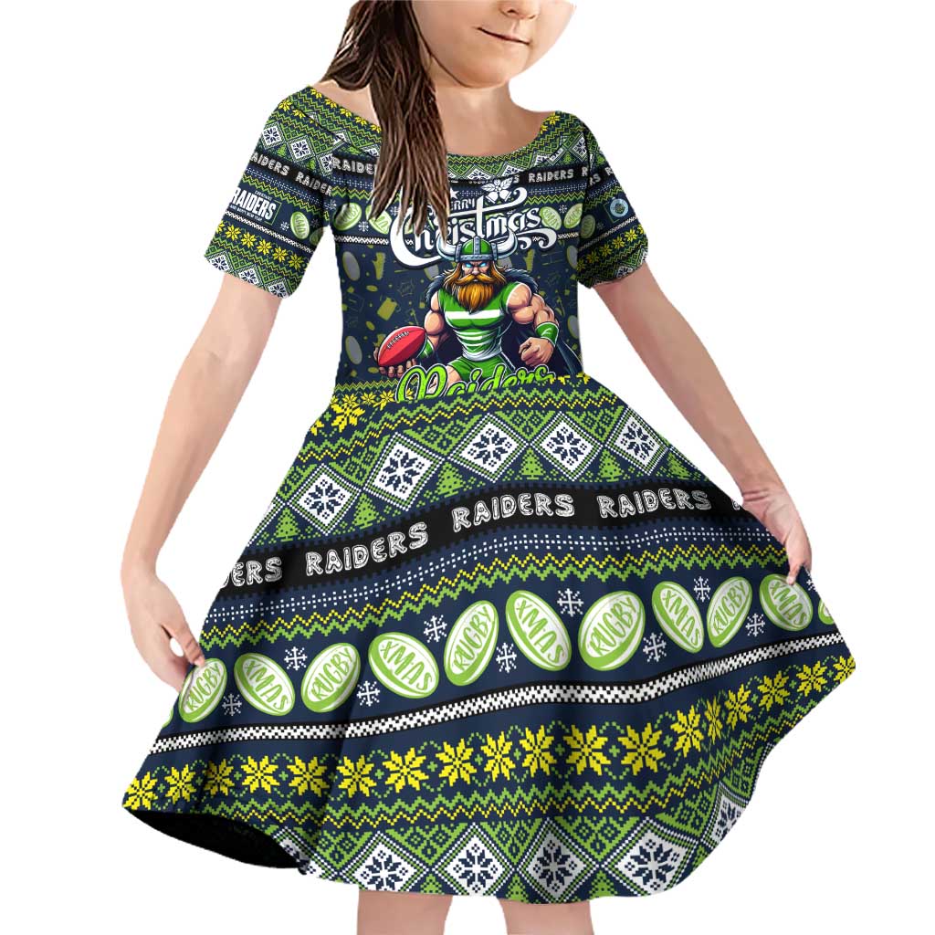 Personalized Raiders Rugby Xmas Family Matching Off Shoulder Short Dress and Hawaiian Shirt Australia NRL Mascot