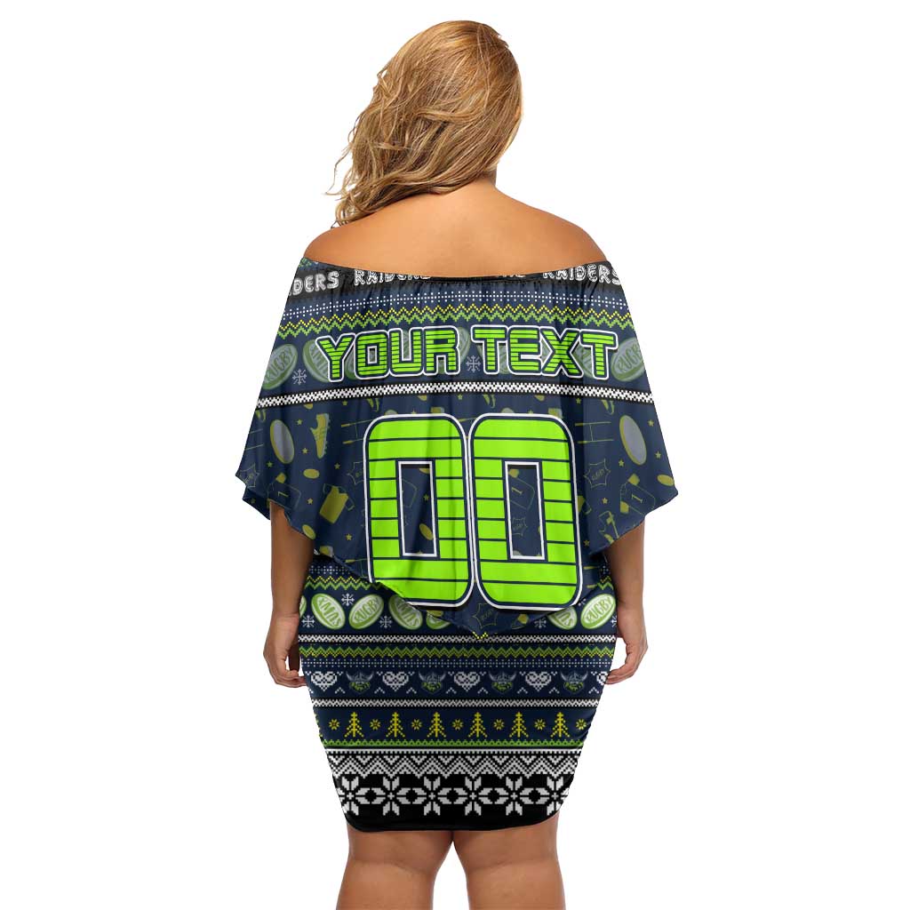 Personalized Raiders Rugby Xmas Family Matching Off Shoulder Short Dress and Hawaiian Shirt Australia NRL Mascot