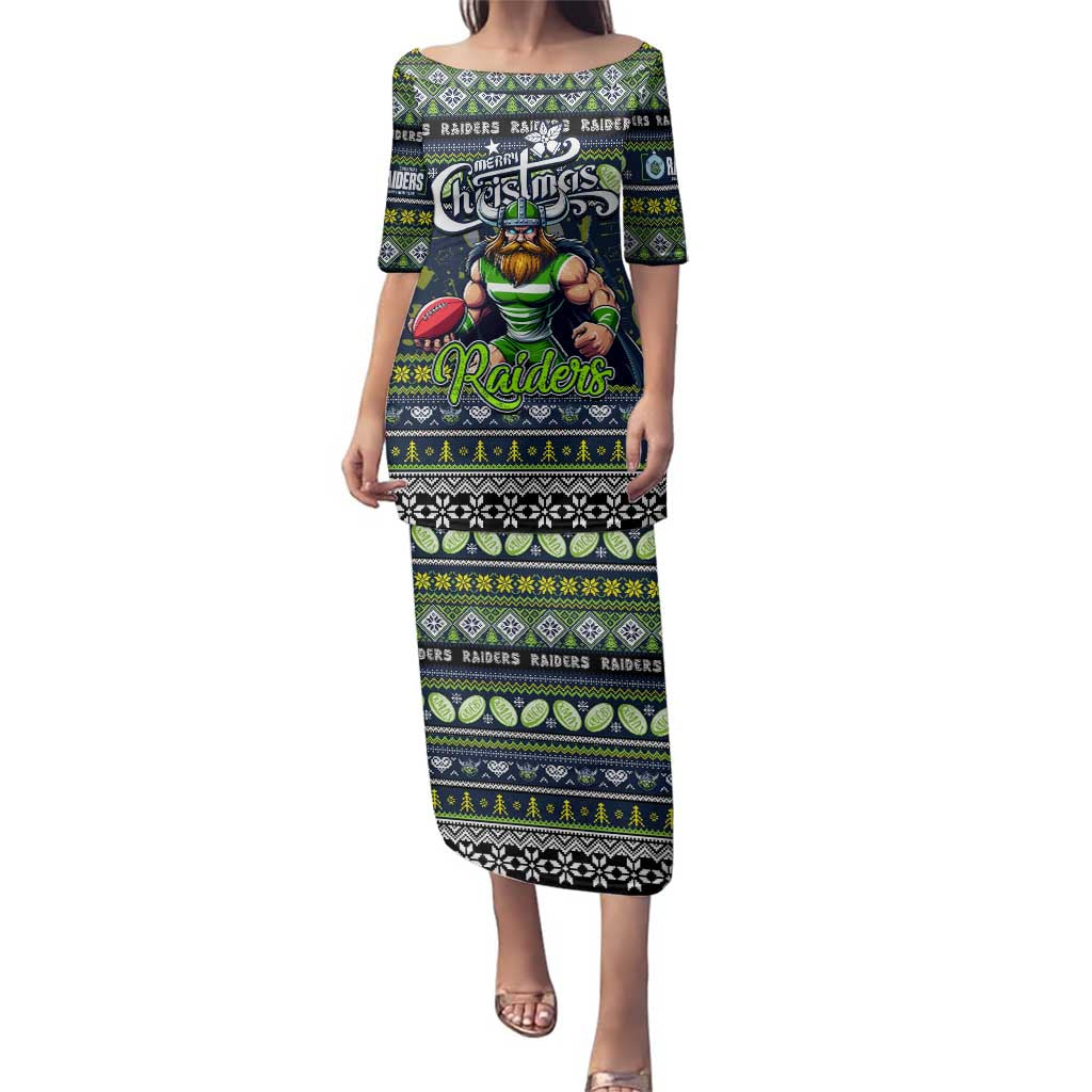 Personalized Raiders Rugby Xmas Family Matching Puletasi and Hawaiian Shirt Australia NRL Mascot