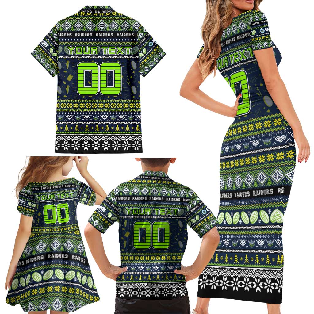Personalized Raiders Rugby Xmas Family Matching Short Sleeve Bodycon Dress and Hawaiian Shirt Australia NRL Mascot