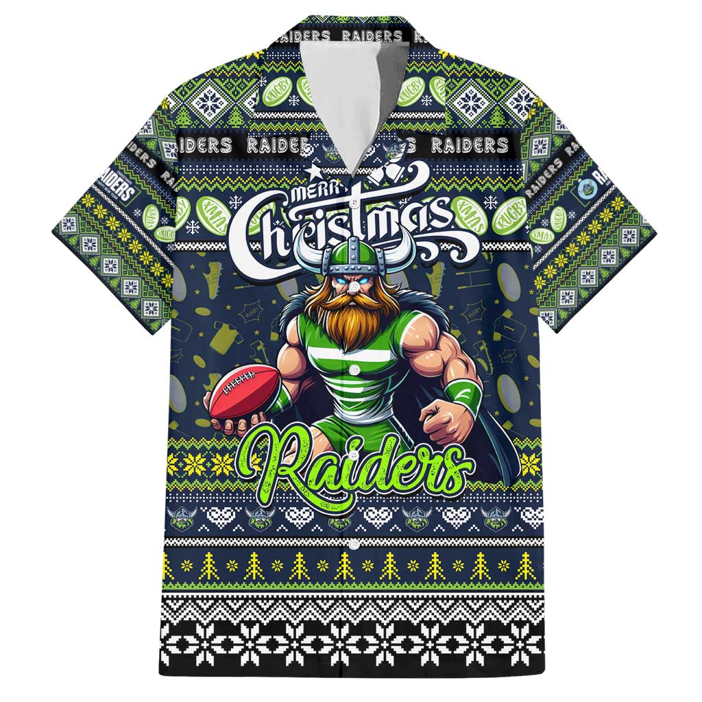 Personalized Raiders Rugby Xmas Family Matching Short Sleeve Bodycon Dress and Hawaiian Shirt Australia NRL Mascot