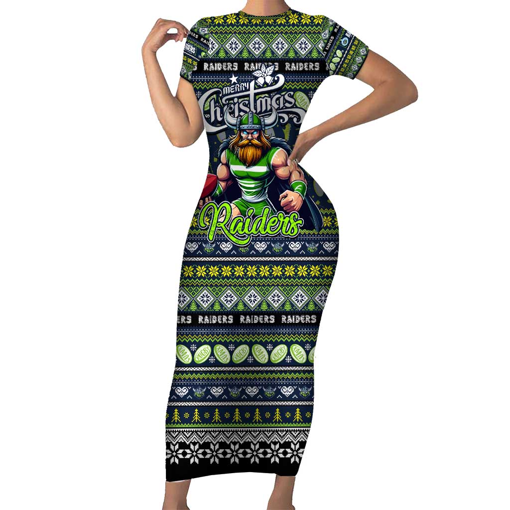 Personalized Raiders Rugby Xmas Family Matching Short Sleeve Bodycon Dress and Hawaiian Shirt Australia NRL Mascot