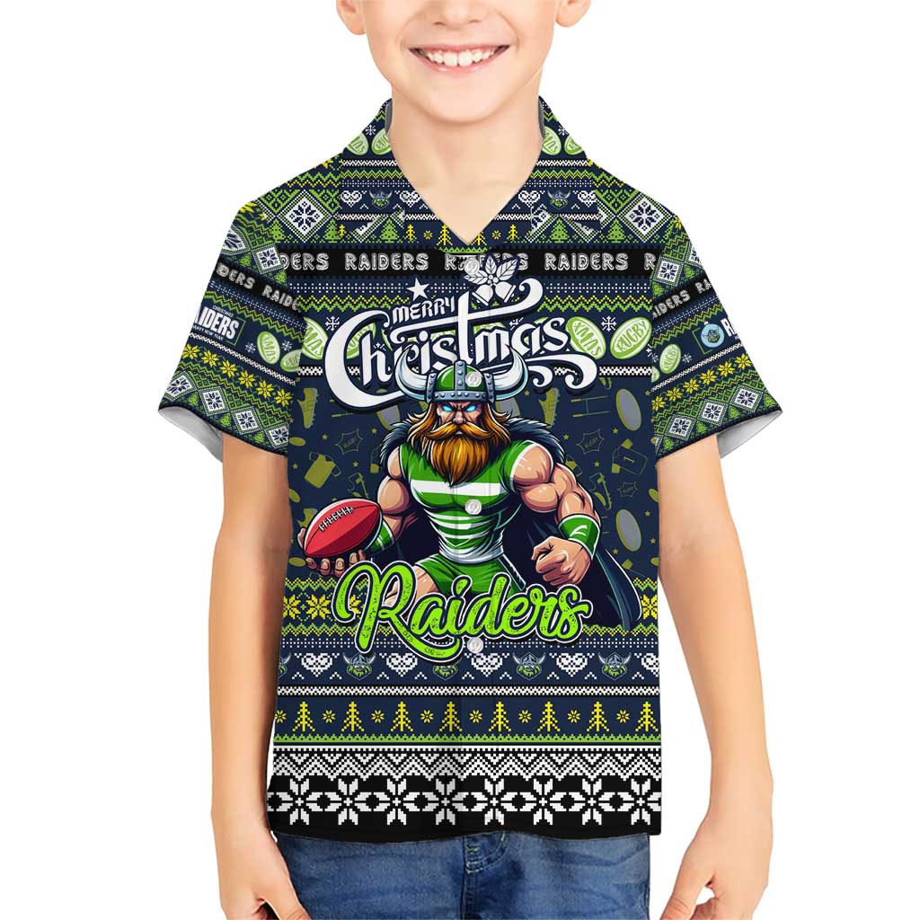 Personalized Raiders Rugby Xmas Family Matching Short Sleeve Bodycon Dress and Hawaiian Shirt Australia NRL Mascot