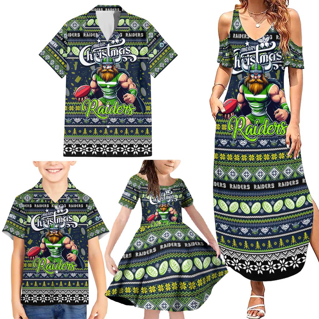 Personalized Raiders Rugby Xmas Family Matching Summer Maxi Dress and Hawaiian Shirt Australia NRL Mascot