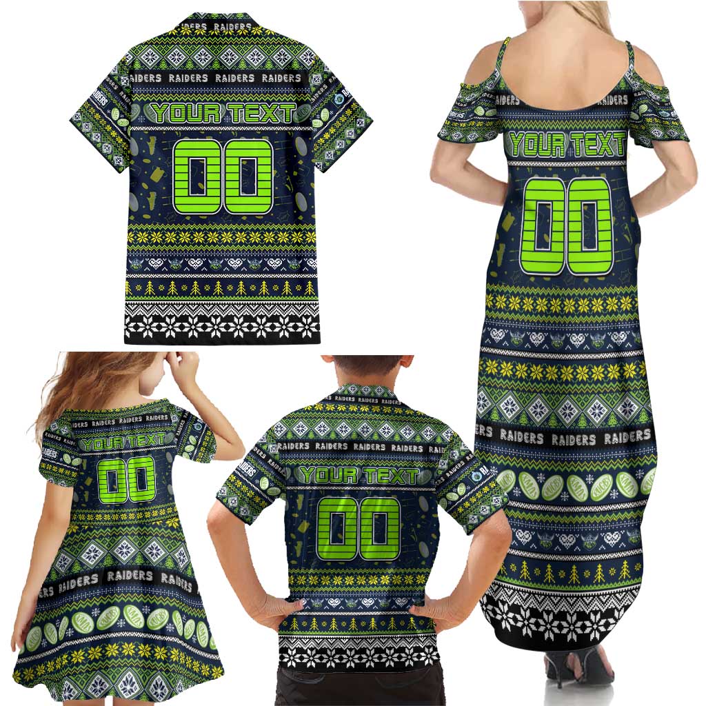 Personalized Raiders Rugby Xmas Family Matching Summer Maxi Dress and Hawaiian Shirt Australia NRL Mascot
