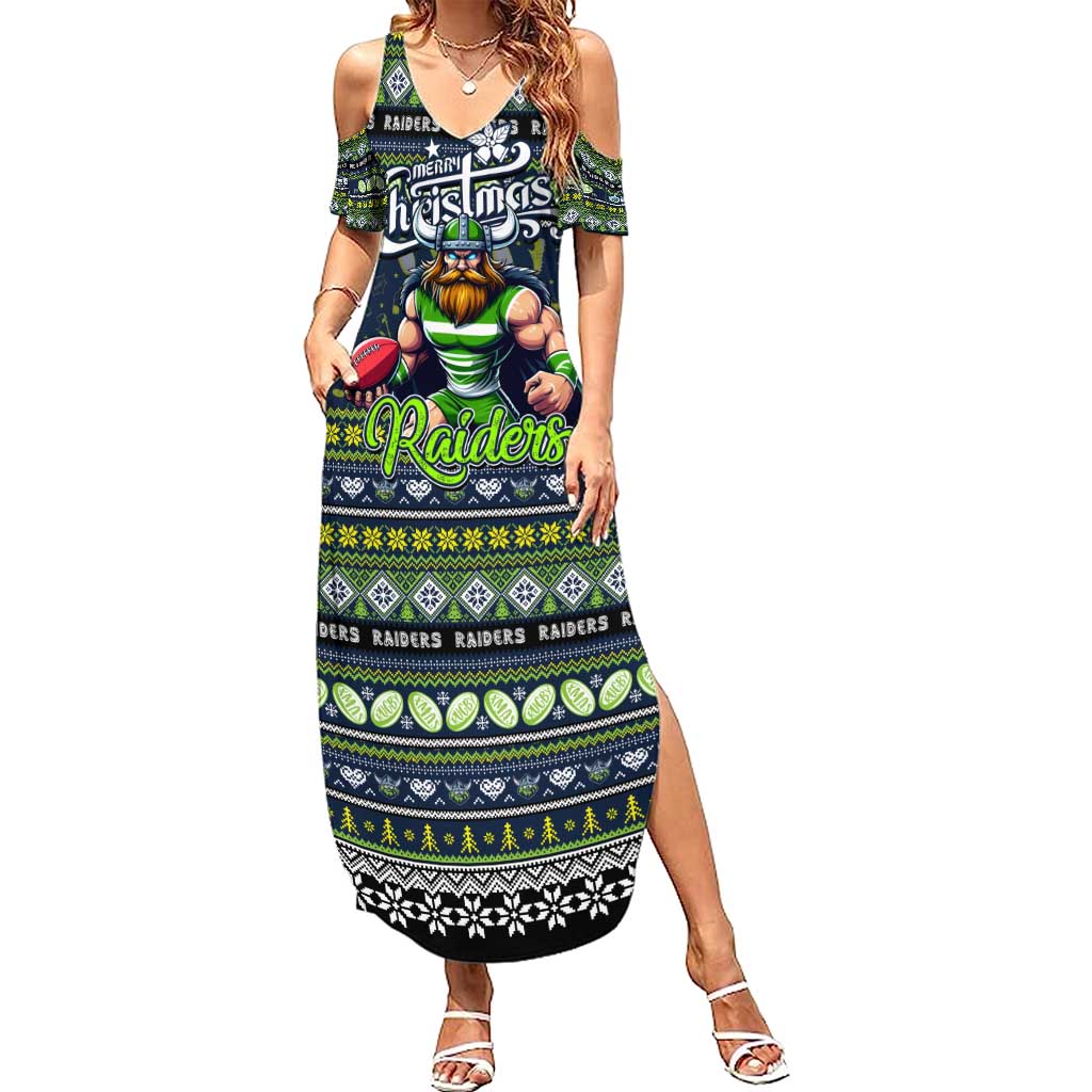 Personalized Raiders Rugby Xmas Family Matching Summer Maxi Dress and Hawaiian Shirt Australia NRL Mascot