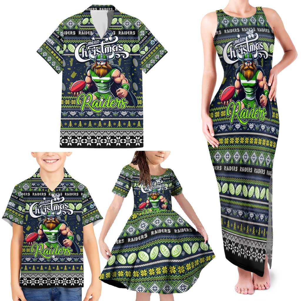 Personalized Raiders Rugby Xmas Family Matching Tank Maxi Dress and Hawaiian Shirt Australia NRL Mascot
