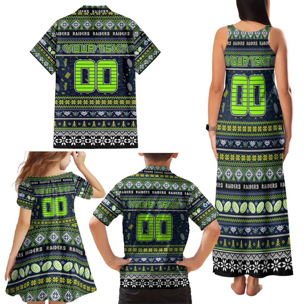Personalized Raiders Rugby Xmas Family Matching Tank Maxi Dress and Hawaiian Shirt Australia NRL Mascot