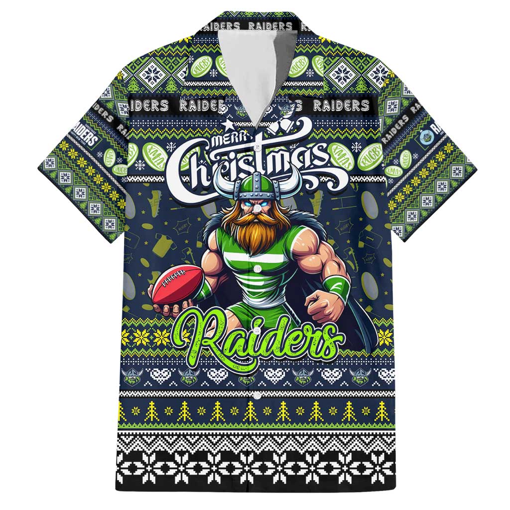 Personalized Raiders Rugby Xmas Hawaiian Shirt Australia NRL Mascot - Vibe Hoodie Shop