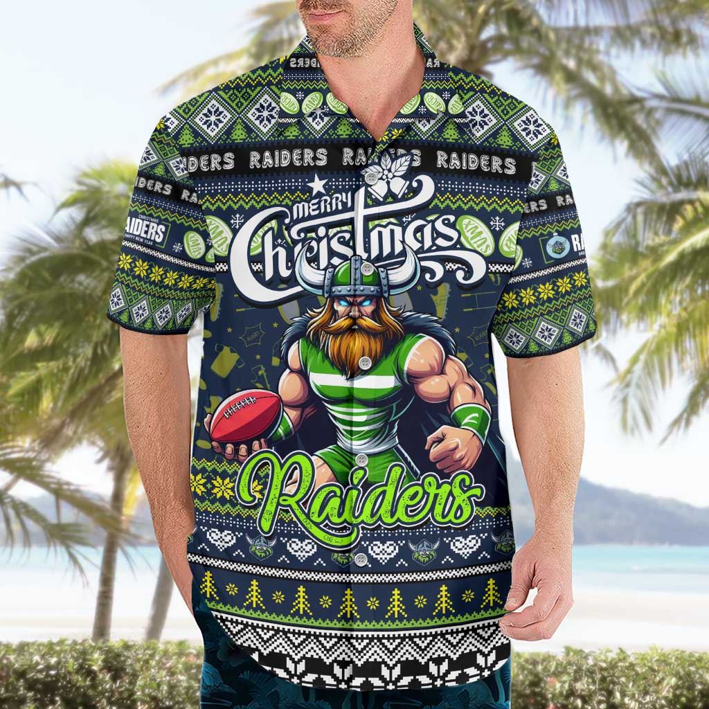 Personalized Raiders Rugby Xmas Hawaiian Shirt Australia NRL Mascot - Vibe Hoodie Shop