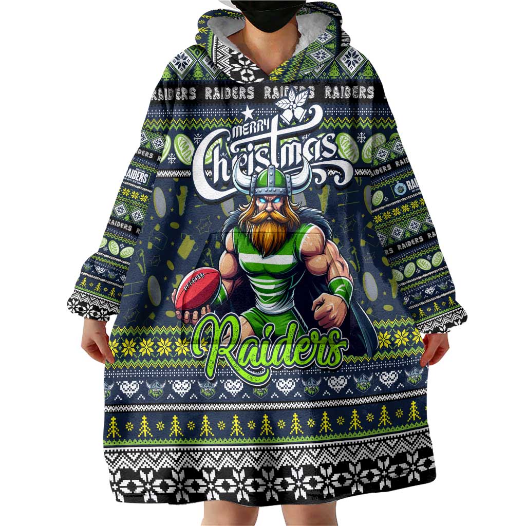 Personalized Raiders Rugby Xmas Wearable Blanket Hoodie Australia NRL Mascot - Vibe Hoodie Shop