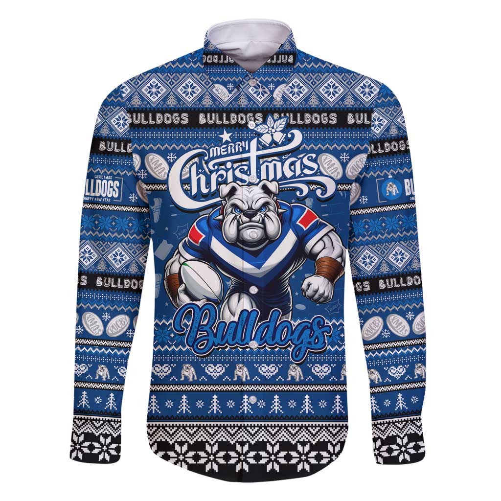 Personalized Bulldogs Rugby Xmas Family Matching Long Sleeve Bodycon Dress and Hawaiian Shirt Australia NRL Mascot