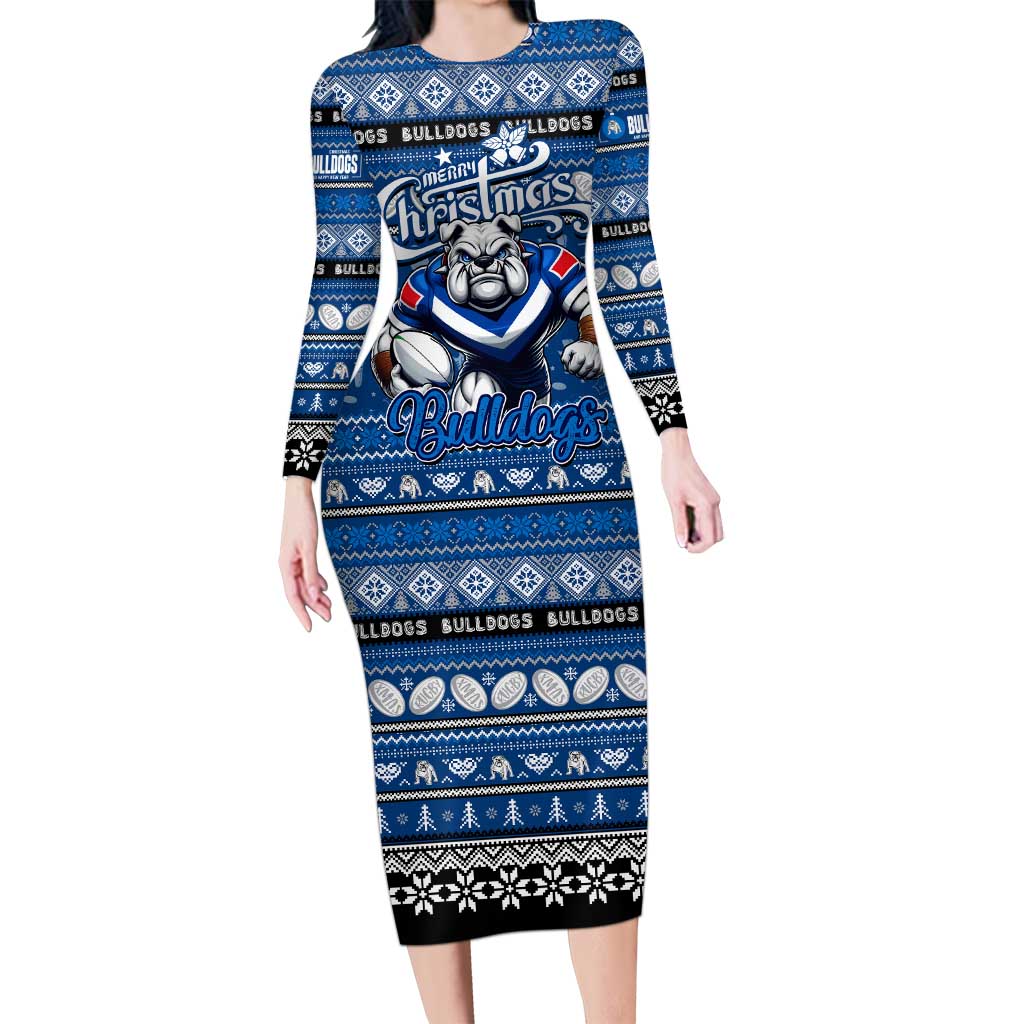 Personalized Bulldogs Rugby Xmas Family Matching Long Sleeve Bodycon Dress and Hawaiian Shirt Australia NRL Mascot