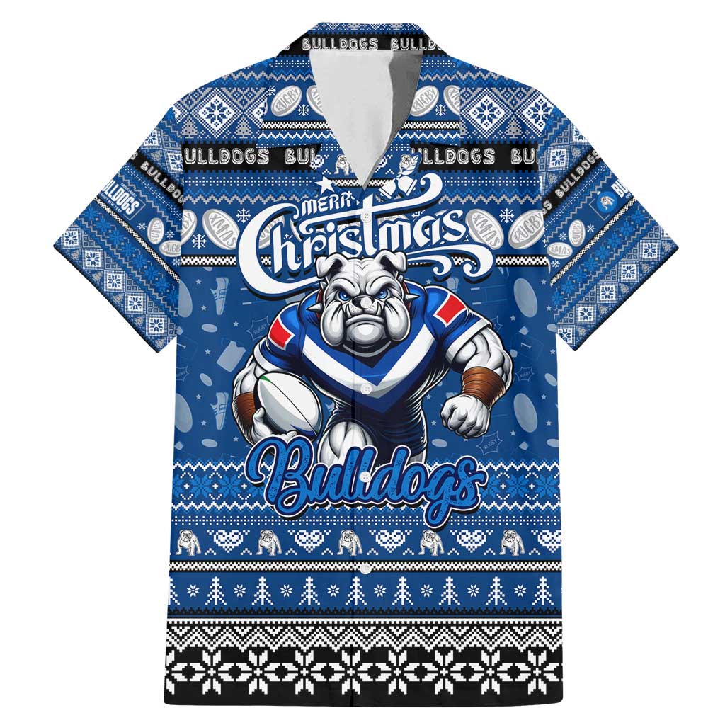 Personalized Bulldogs Rugby Xmas Family Matching Mermaid Dress and Hawaiian Shirt Australia NRL Mascot