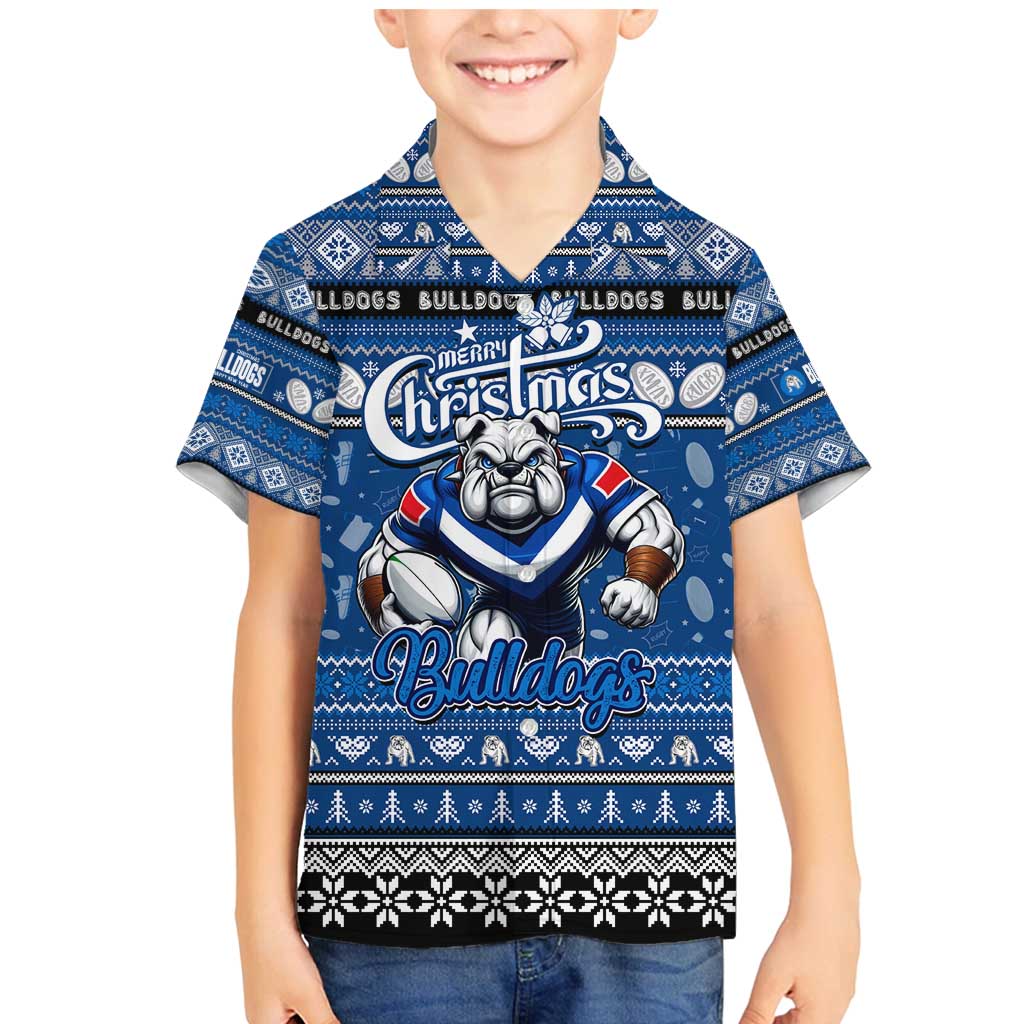 Personalized Bulldogs Rugby Xmas Family Matching Mermaid Dress and Hawaiian Shirt Australia NRL Mascot