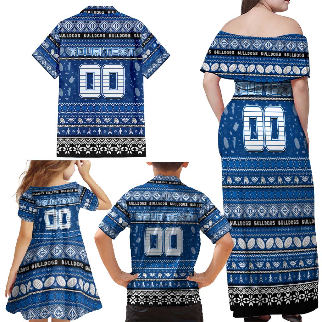 Personalized Bulldogs Rugby Xmas Family Matching Off Shoulder Maxi Dress and Hawaiian Shirt Australia NRL Mascot