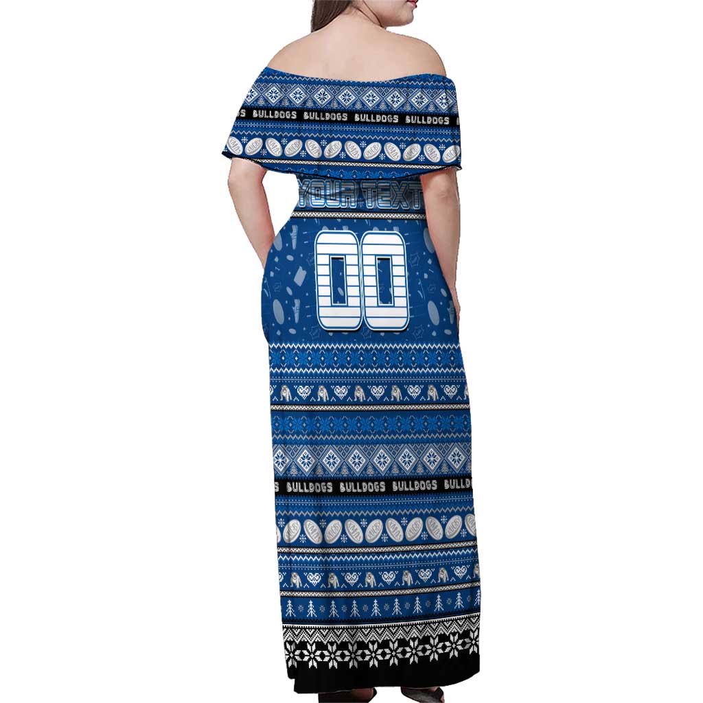 Personalized Bulldogs Rugby Xmas Family Matching Off Shoulder Maxi Dress and Hawaiian Shirt Australia NRL Mascot