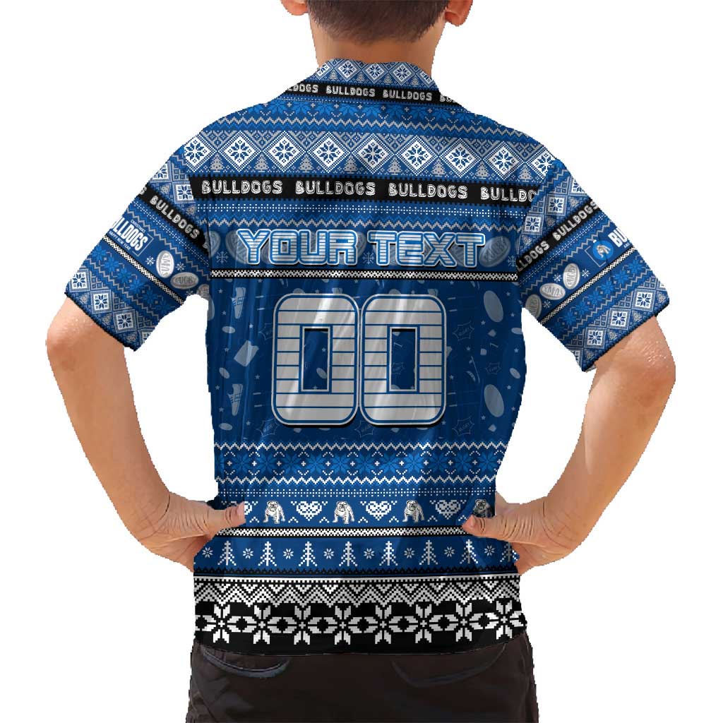 Personalized Bulldogs Rugby Xmas Family Matching Off Shoulder Short Dress and Hawaiian Shirt Australia NRL Mascot