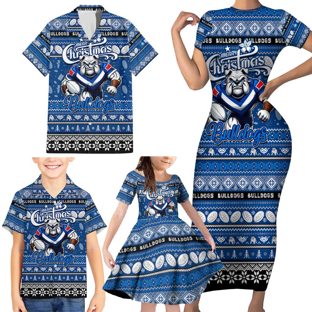 Personalized Bulldogs Rugby Xmas Family Matching Short Sleeve Bodycon Dress and Hawaiian Shirt Australia NRL Mascot