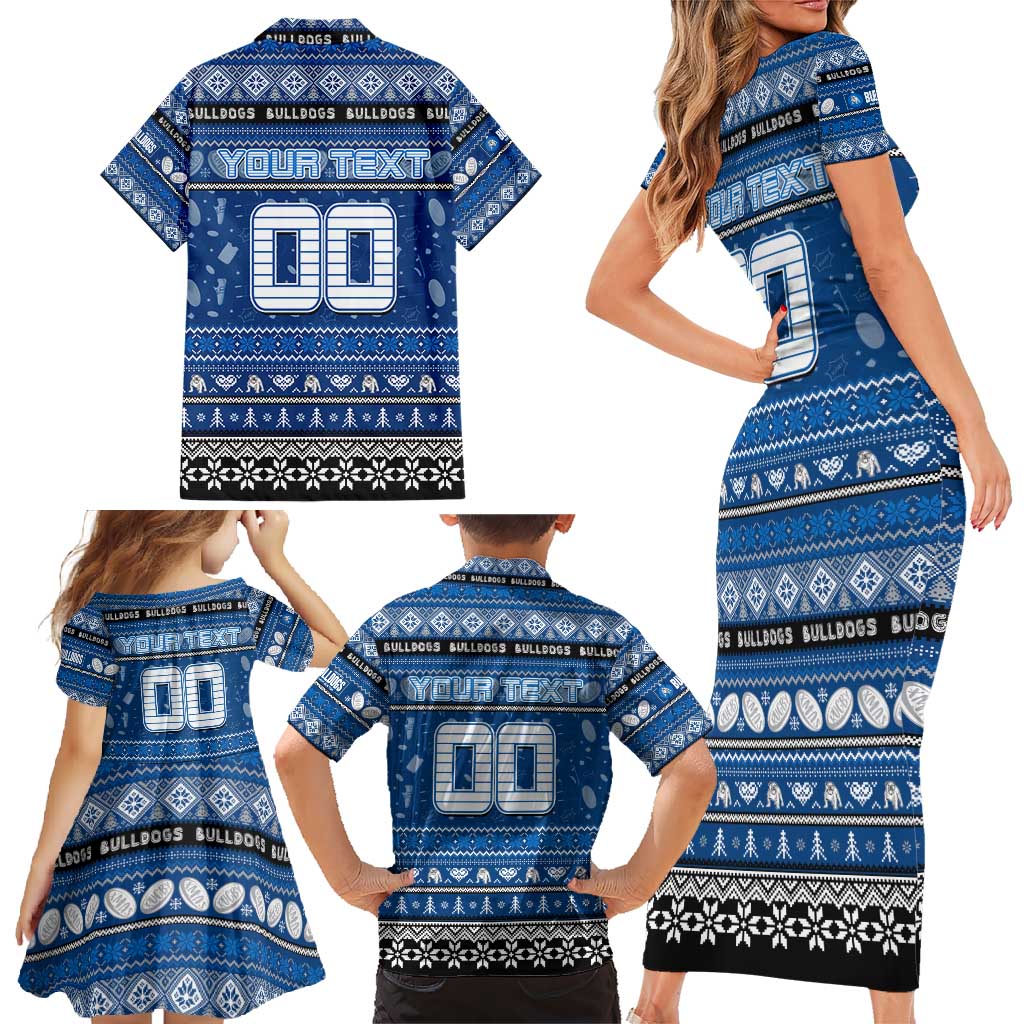 Personalized Bulldogs Rugby Xmas Family Matching Short Sleeve Bodycon Dress and Hawaiian Shirt Australia NRL Mascot