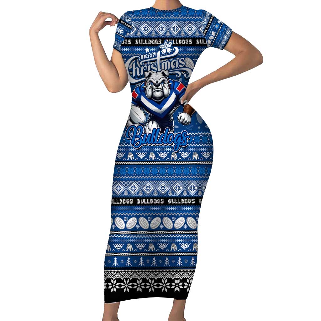 Personalized Bulldogs Rugby Xmas Family Matching Short Sleeve Bodycon Dress and Hawaiian Shirt Australia NRL Mascot