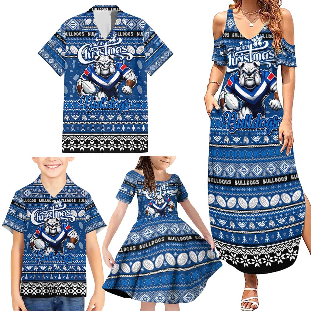 Personalized Bulldogs Rugby Xmas Family Matching Summer Maxi Dress and Hawaiian Shirt Australia NRL Mascot