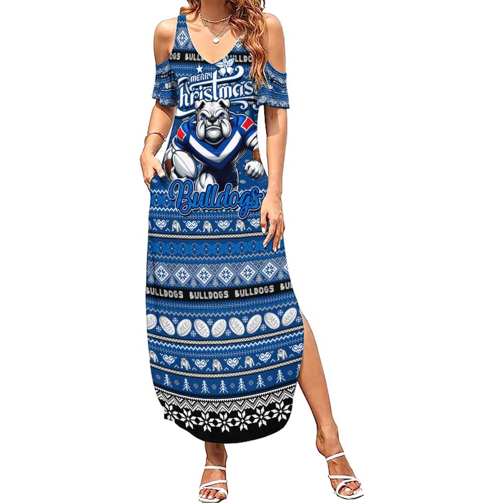 Personalized Bulldogs Rugby Xmas Family Matching Summer Maxi Dress and Hawaiian Shirt Australia NRL Mascot