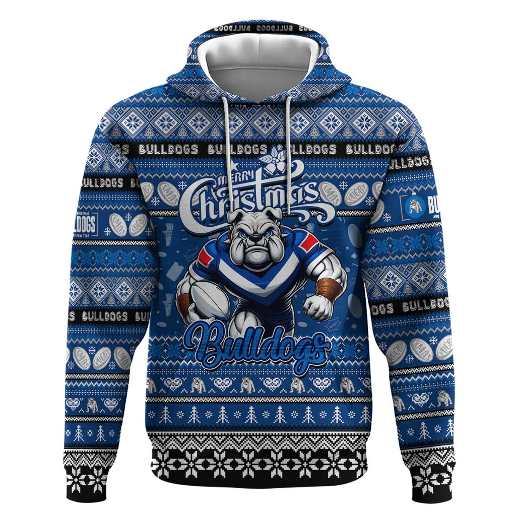 Personalized Bulldogs Rugby Xmas Hoodie Australia NRL Mascot - Vibe Hoodie Shop