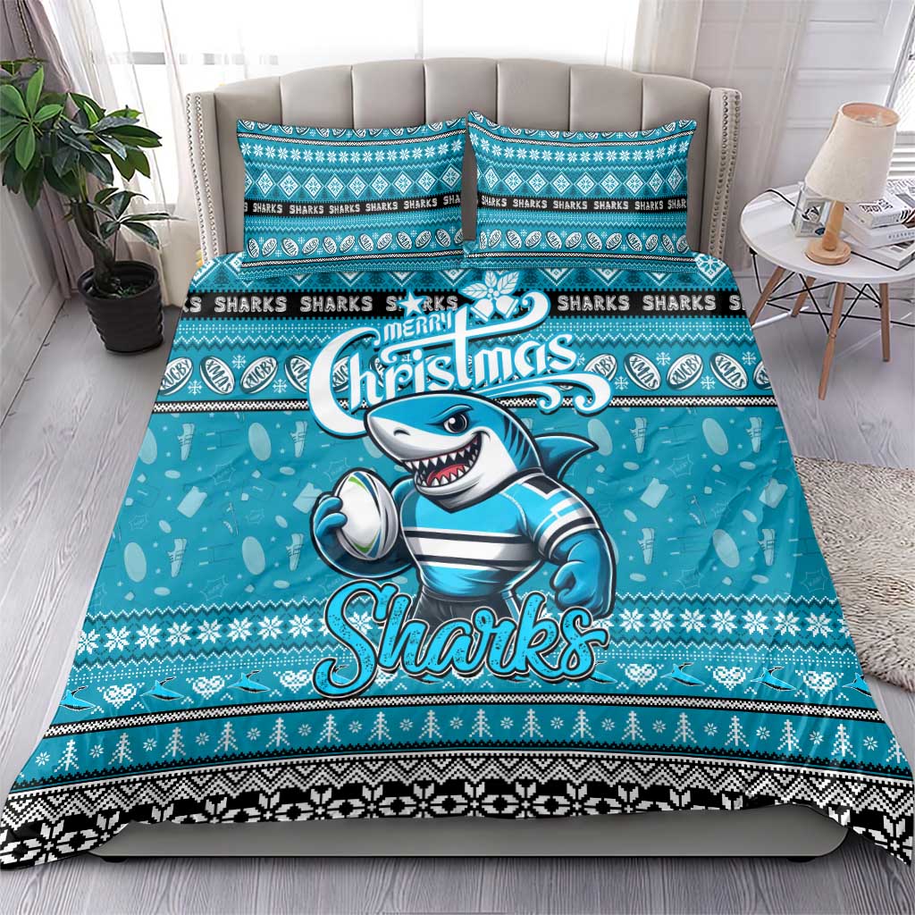 Sharks Rugby Xmas Bedding Set Australia NRL Mascot - Vibe Hoodie Shop