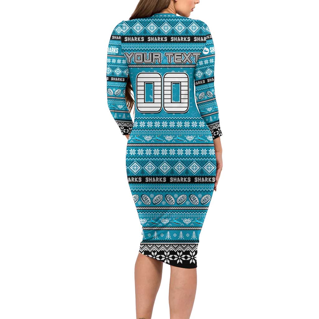 Personalized Sharks Rugby Xmas Family Matching Long Sleeve Bodycon Dress and Hawaiian Shirt Australia NRL Mascot