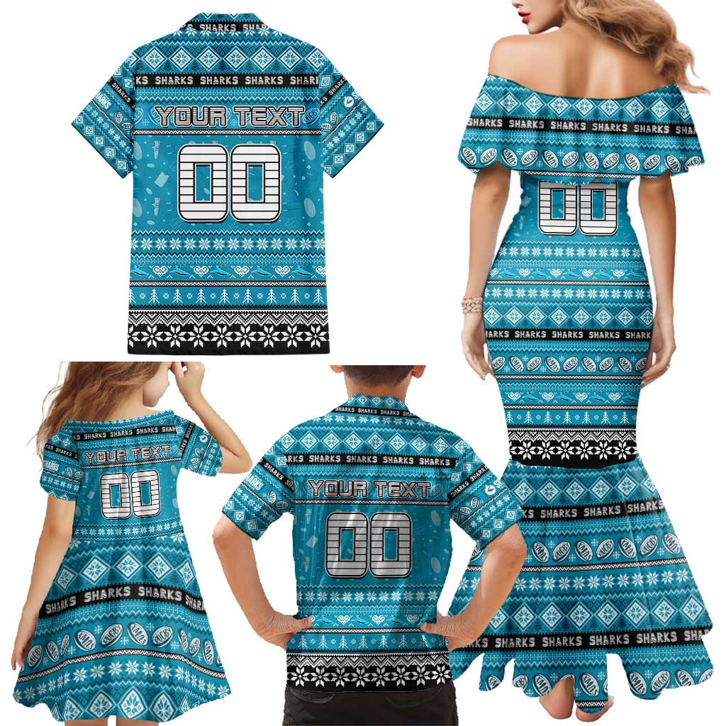 Personalized Sharks Rugby Xmas Family Matching Mermaid Dress and Hawaiian Shirt Australia NRL Mascot