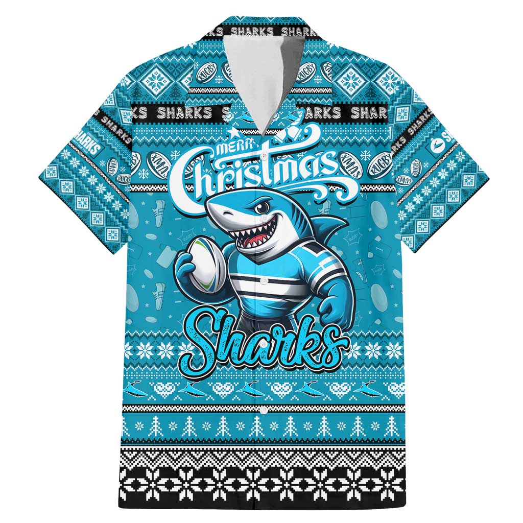 Personalized Sharks Rugby Xmas Family Matching Mermaid Dress and Hawaiian Shirt Australia NRL Mascot