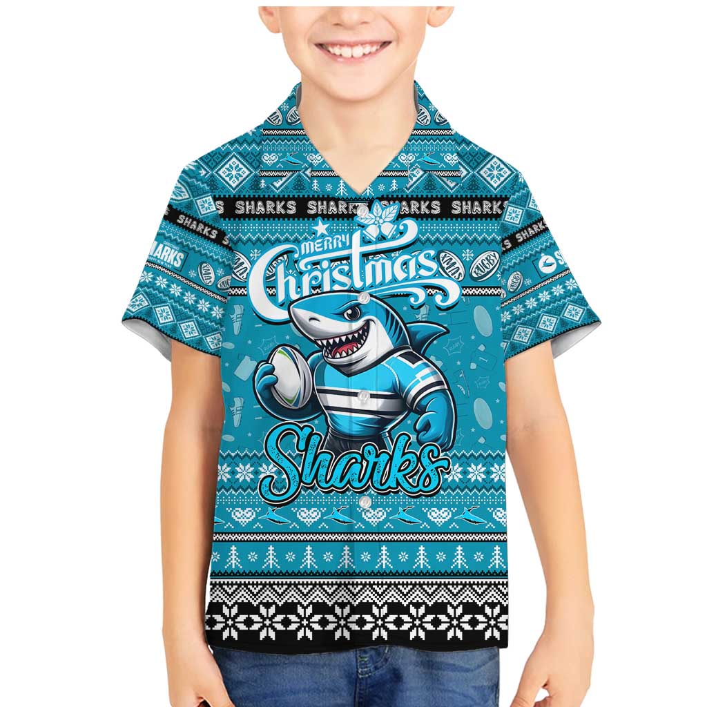 Personalized Sharks Rugby Xmas Family Matching Mermaid Dress and Hawaiian Shirt Australia NRL Mascot